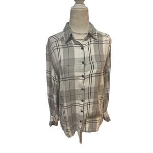 Frye And Co Shirt Womens Small Gray White Plaid Flannel High-Low Shirt